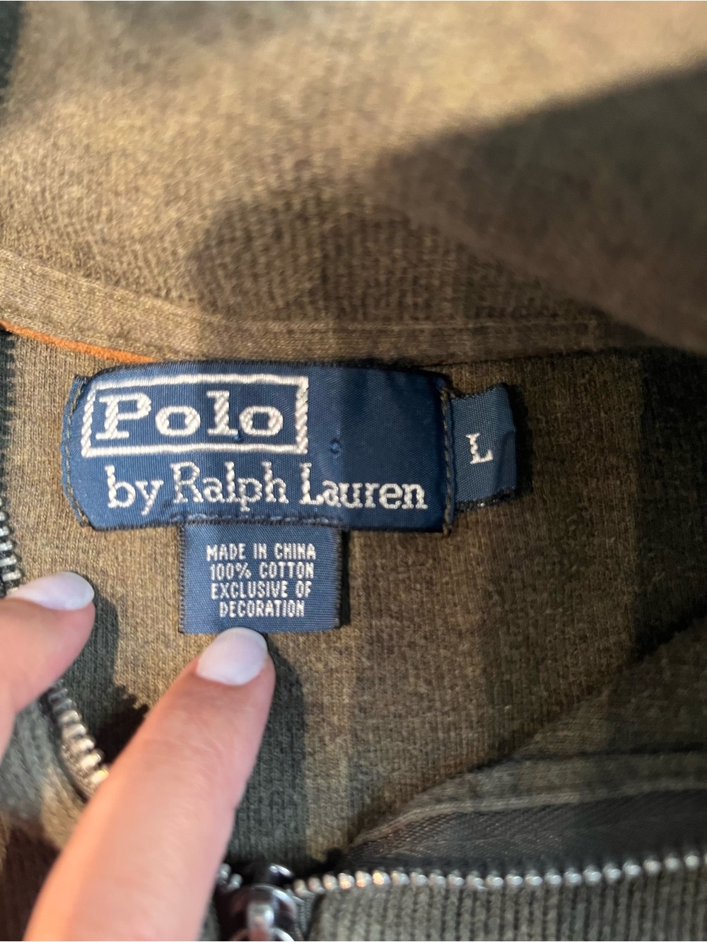 Polo by Ralph Lauren Men's Olive Quarter-Zip  - stain in back - selling as is - Picture 3 of 5